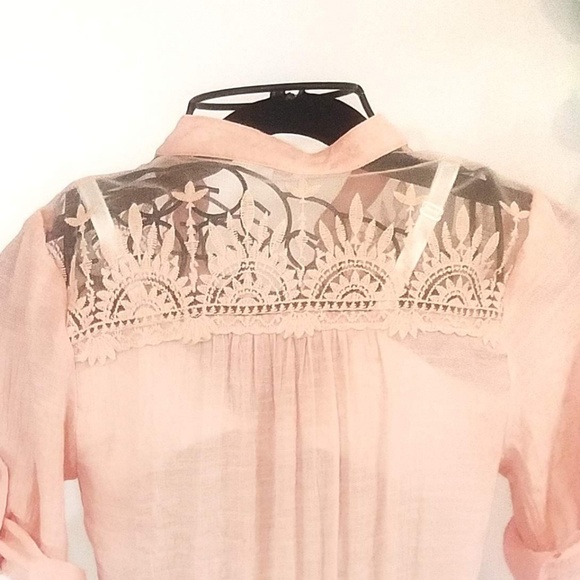 **SOLD ** Anthropologie Peach Lace Tie Mesh Top - Picture 4 of 7
